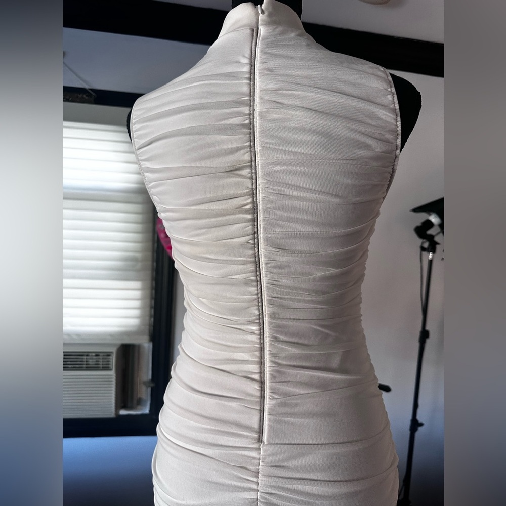 Women's Sexy Bodycon High Neck Sleeveless Ruched Midi Cocktail Party Dress - Picture 7 of 8